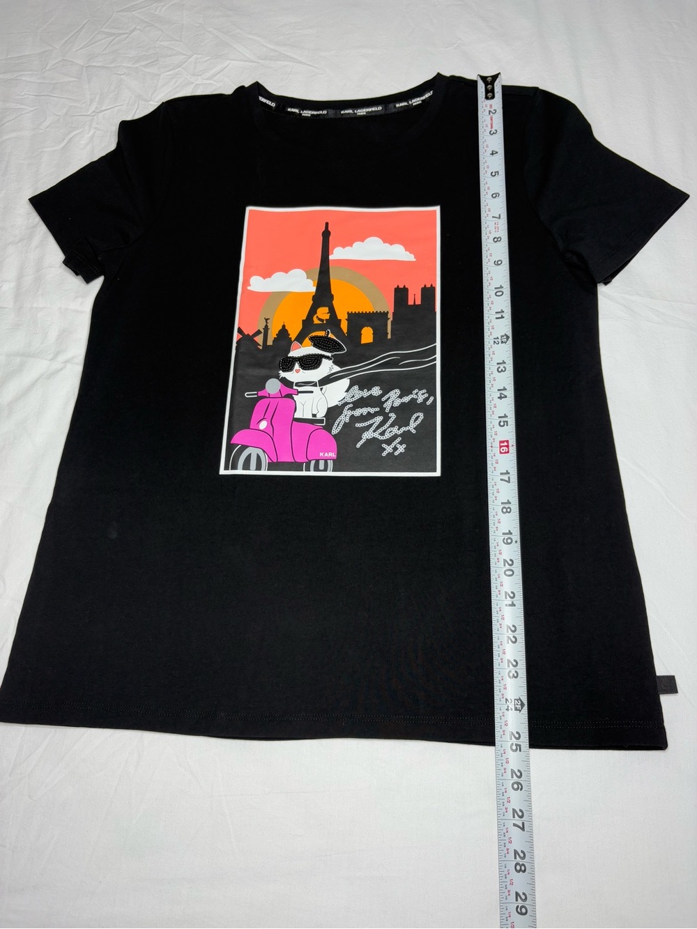 Karl Lagerfeld Black Tee with Pink Scooter Paris Graphic - Picture 7 of 11